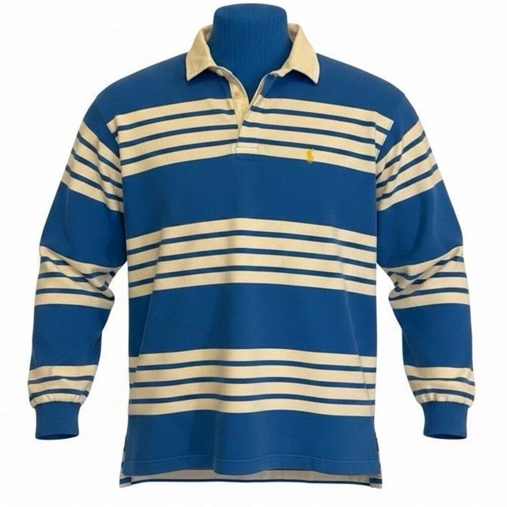 VTG 90s Polo Ralph Lauren Rugby Shirt XL 3 Striped Long Sleeve Yellow Pony USA